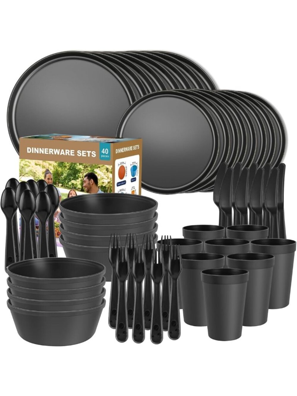 40-Piece Unbreakable Plastic Dinnerware Set for 8, Dishwasher & Microwave Safe